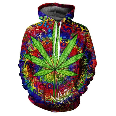 POWQUE Urban Style Weed Leaf Print Hoodie for Men - POWQUE URBAN STYLE