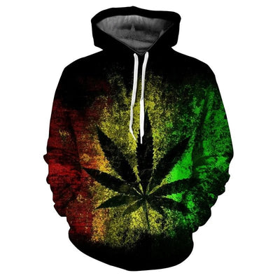 POWQUE Urban Style Weed Leaf Print Hoodie for Men - POWQUE URBAN STYLE
