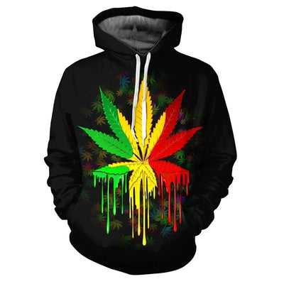 POWQUE Urban Style Weed Leaf Print Hoodie for Men - POWQUE URBAN STYLE