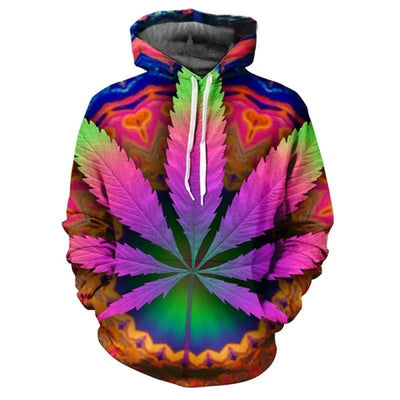 POWQUE Urban Style Weed Leaf Print Hoodie for Men - POWQUE URBAN STYLE
