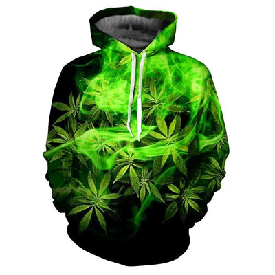 POWQUE Urban Style Weed Leaf Print Hoodie for Men - POWQUE URBAN STYLE