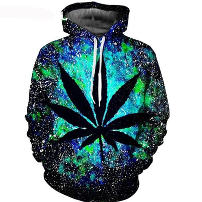 POWQUE Urban Style Weed Leaf Print Hoodie for Men - POWQUE URBAN STYLE