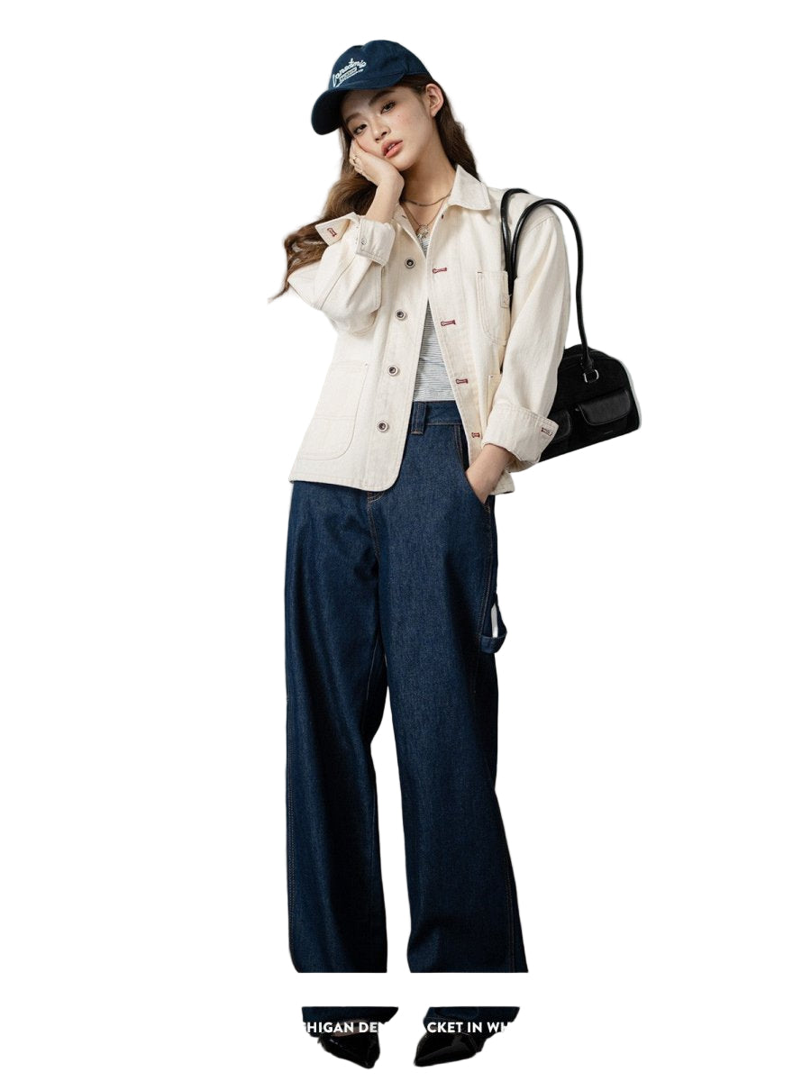 POWQUE URBAN STYLE White Denim Crop Shirt - POWQUE URBAN STYLE