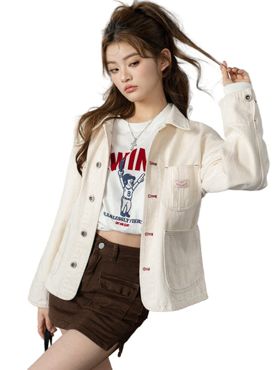 POWQUE URBAN STYLE White Denim Crop Shirt - POWQUE URBAN STYLE