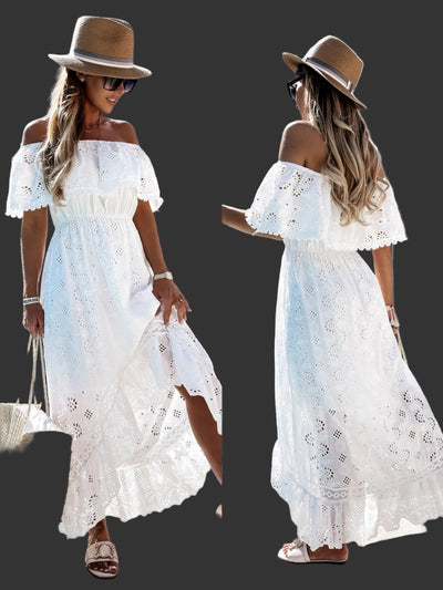 POWQUE URBAN STYLE White Maxi Dress for Summer - POWQUE URBAN STYLE