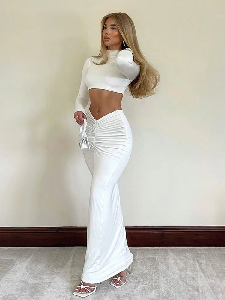 POWQUE URBAN STYLE White Two Piece Dress Set – Chic & Bold - POWQUE URBAN STYLE