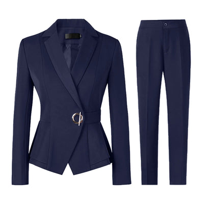 POWQUE URBAN STYLE Women's Business Suit Set Navy - POWQUE URBAN STYLE
