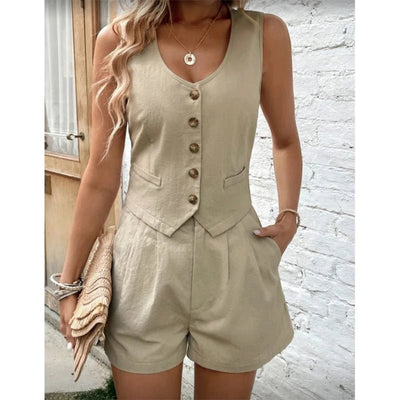 POWQUE URBAN STYLE Women's Chic Cotton Shorts Set - POWQUE URBAN STYLE