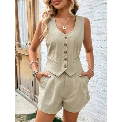 POWQUE URBAN STYLE Women's Chic Cotton Shorts Set - POWQUE URBAN STYLE
