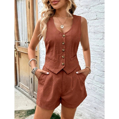 POWQUE URBAN STYLE Women's Chic Cotton Shorts Set - POWQUE URBAN STYLE