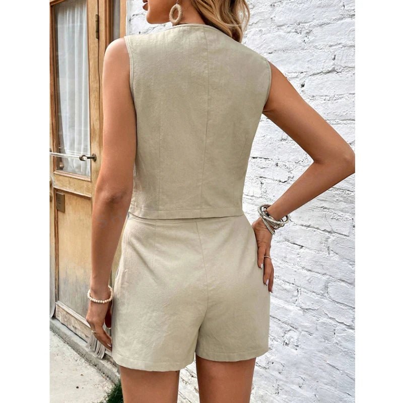 POWQUE URBAN STYLE Women's Chic Cotton Shorts Set - POWQUE URBAN STYLE