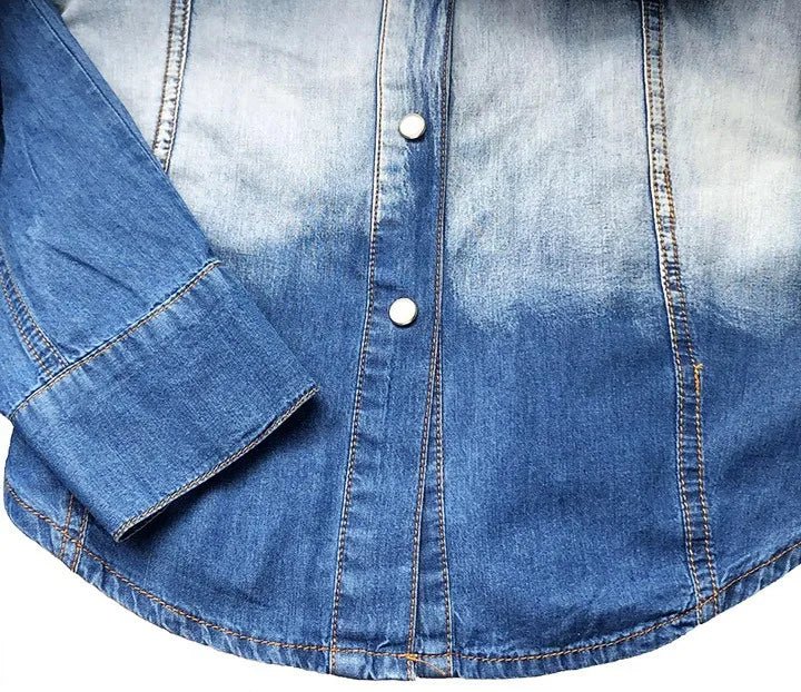 POWQUE URBAN STYLE Women's Denim Shirt Jacket - Stylish Urban Wear - POWQUE URBAN STYLE