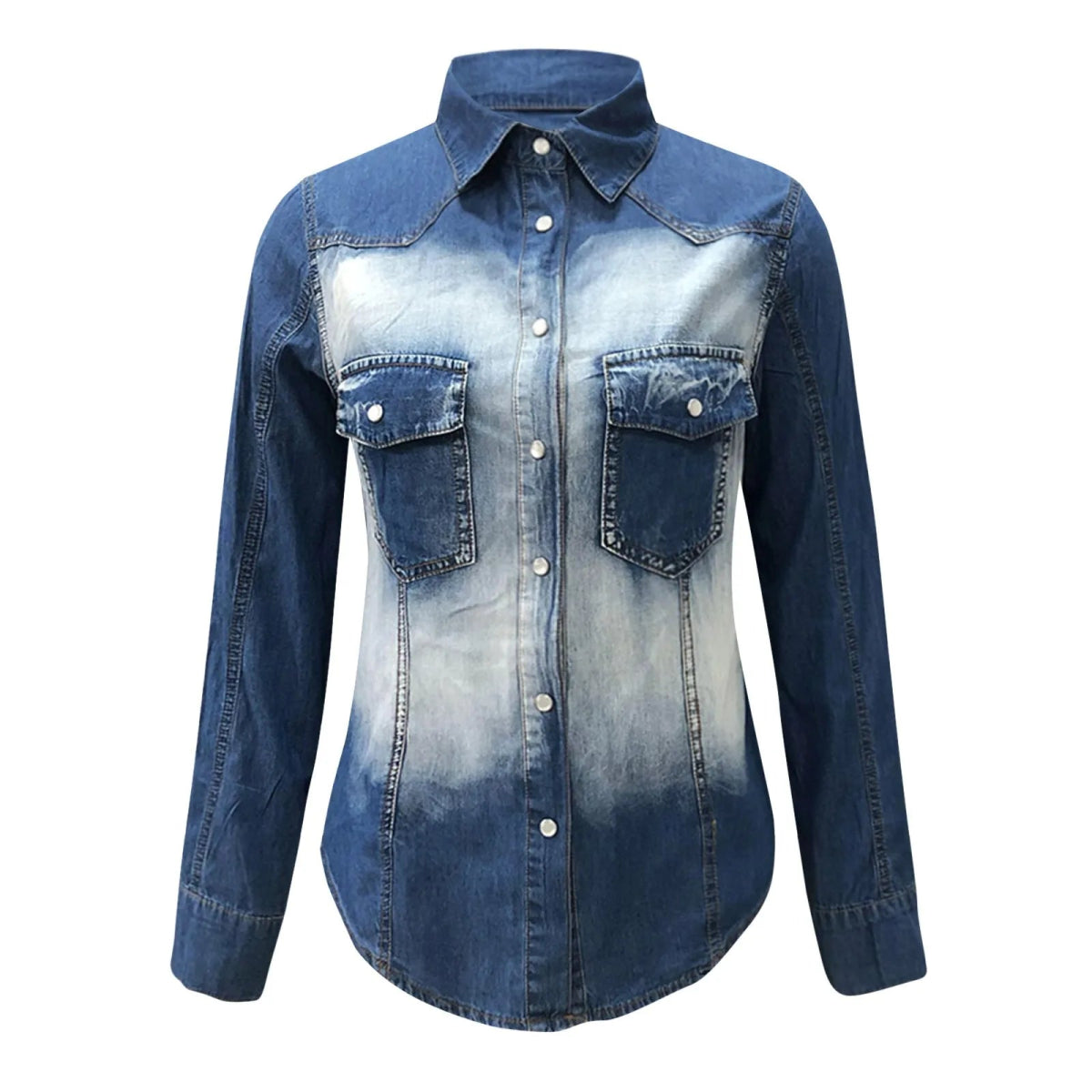 POWQUE URBAN STYLE Women's Denim Shirt Jacket - Stylish Urban Wear - POWQUE URBAN STYLE