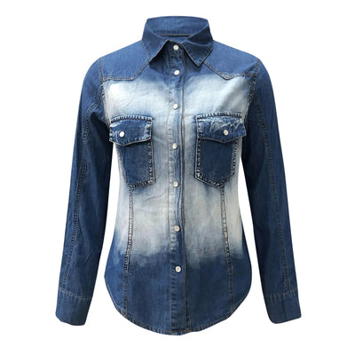POWQUE URBAN STYLE Women's Denim Shirt Jacket - Stylish Urban Wear - POWQUE URBAN STYLE