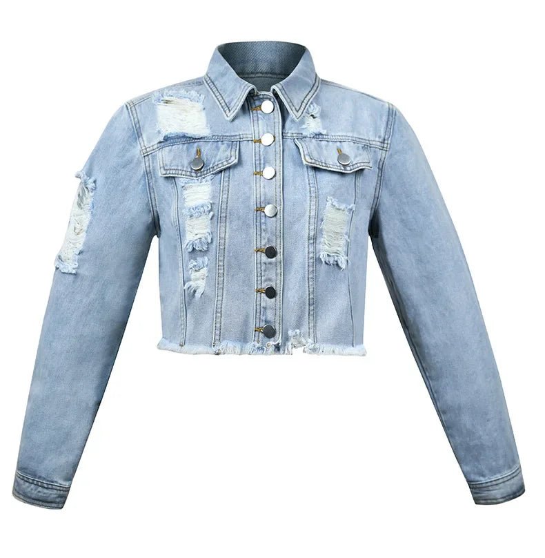 POWQUE Urban Style Women's Distressed Denim Jacket - POWQUE URBAN STYLE