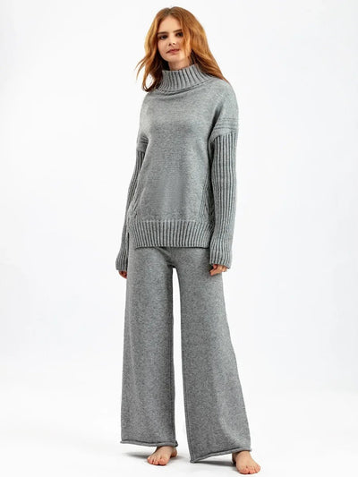 POWQUE URBAN STYLE Women's Knitted Turtleneck Tracksuit Set - POWQUE URBAN STYLE