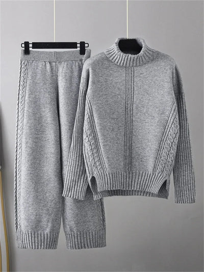 POWQUE URBAN STYLE Women's Knitted Turtleneck Tracksuit Set - POWQUE URBAN STYLE