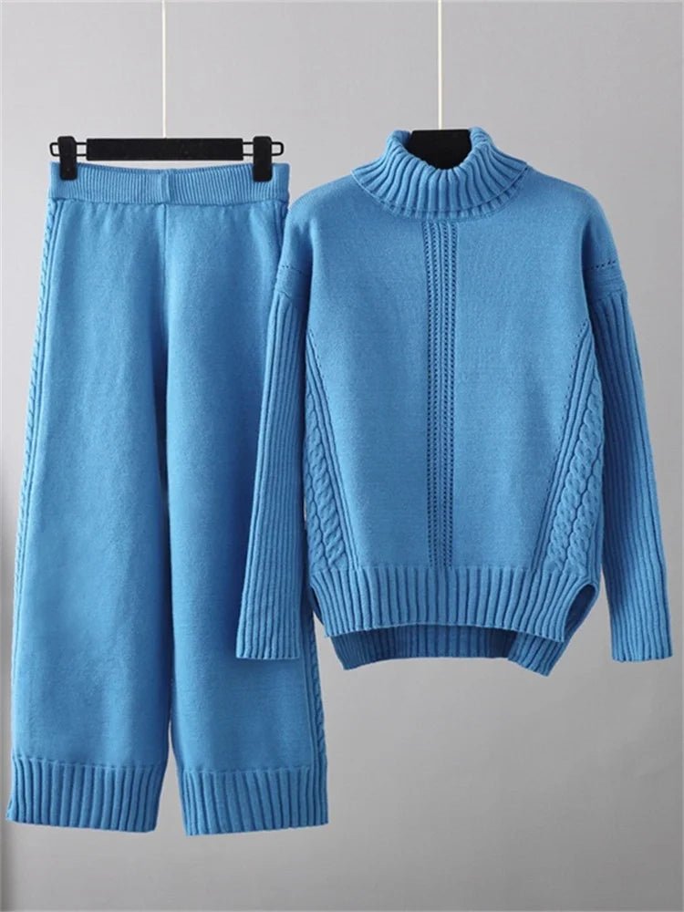 POWQUE URBAN STYLE Women's Knitted Turtleneck Tracksuit Set - POWQUE URBAN STYLE