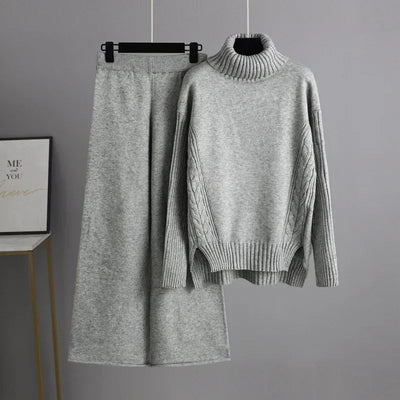 POWQUE URBAN STYLE Women's Knitted Turtleneck Tracksuit Set - POWQUE URBAN STYLE