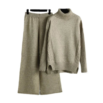 POWQUE URBAN STYLE Women's Knitted Turtleneck Tracksuit Set - POWQUE URBAN STYLE