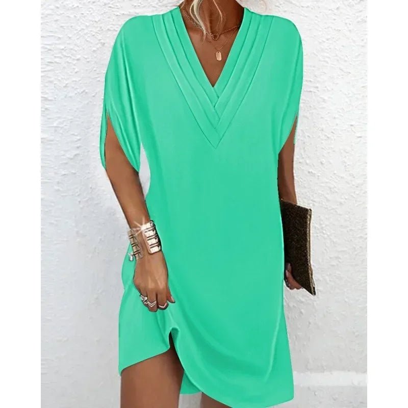 POWQUE URBAN STYLE Women's Summer V - Neck Mini Dress - POWQUE URBAN STYLE