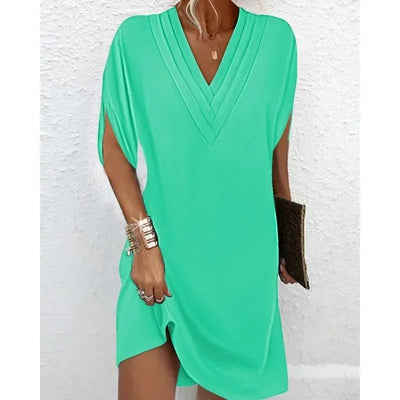 POWQUE URBAN STYLE Women's Summer V - Neck Mini Dress - POWQUE URBAN STYLE