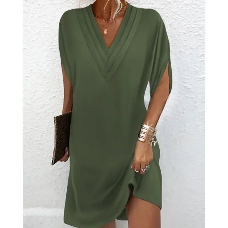 POWQUE URBAN STYLE Women's Summer V - Neck Mini Dress - POWQUE URBAN STYLE