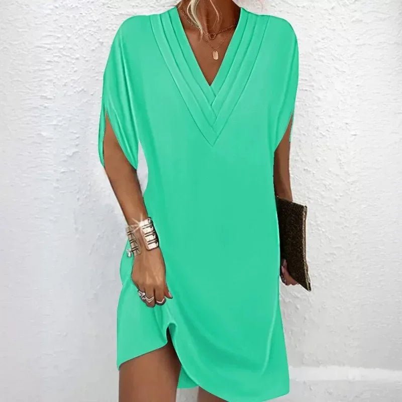 POWQUE URBAN STYLE Women's Summer V - Neck Mini Dress - POWQUE URBAN STYLE
