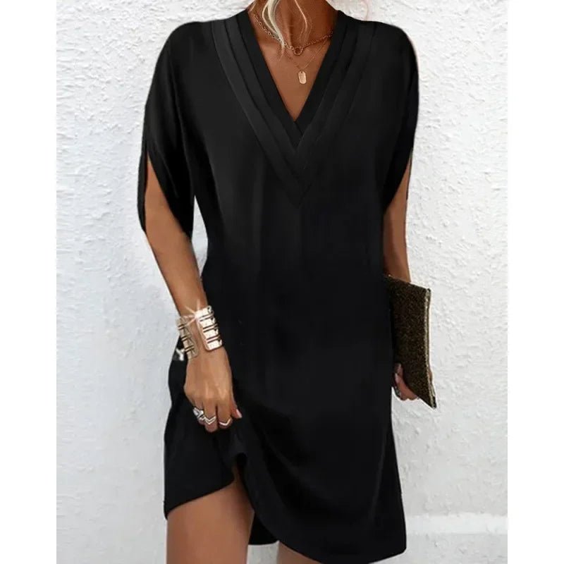 POWQUE URBAN STYLE Women's Summer V - Neck Mini Dress - POWQUE URBAN STYLE