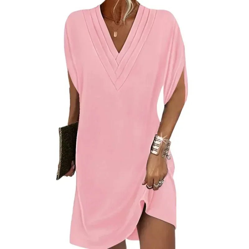 POWQUE URBAN STYLE Women's Summer V - Neck Mini Dress - POWQUE URBAN STYLE