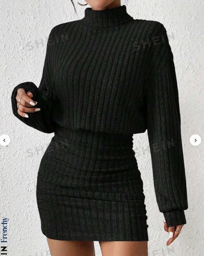 POWQUE Urban Style Women's Sweater Dress Hooded Knit - POWQUE URBAN STYLE