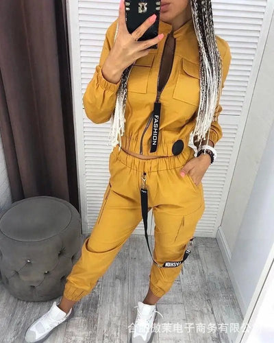 POWQUE URBAN STYLE Women's Urban Tracksuit Set - Trendy Cargo Design - POWQUE URBAN STYLE