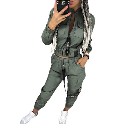 POWQUE URBAN STYLE Women's Urban Tracksuit Set - Trendy Cargo Design - POWQUE URBAN STYLE
