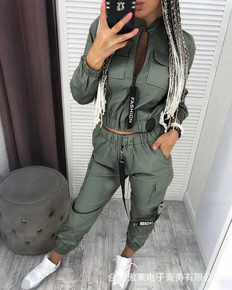 POWQUE URBAN STYLE Women's Urban Tracksuit Set - Trendy Cargo Design - POWQUE URBAN STYLE