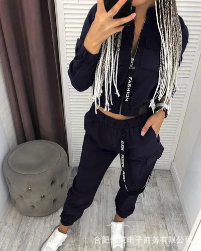 POWQUE URBAN STYLE Women's Urban Tracksuit Set - Trendy Cargo Design - POWQUE URBAN STYLE