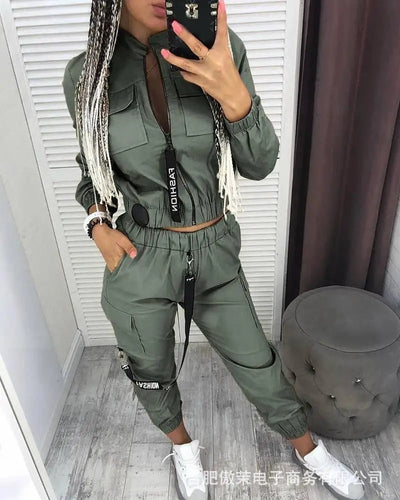POWQUE URBAN STYLE Women's Urban Tracksuit Set - Trendy Cargo Design - POWQUE URBAN STYLE