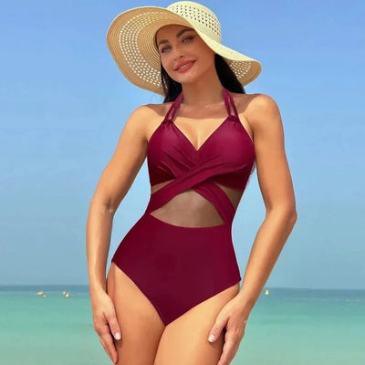 POWQUE URBAN STYLE Women's V - Neck Ribbed Swimsuit - POWQUE URBAN STYLE