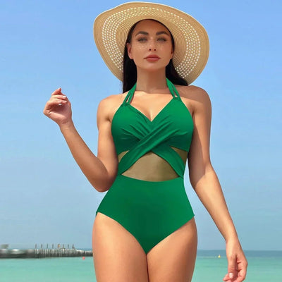POWQUE URBAN STYLE Women's V - Neck Ribbed Swimsuit - POWQUE URBAN STYLE