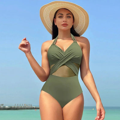 POWQUE URBAN STYLE Women's V - Neck Ribbed Swimsuit - POWQUE URBAN STYLE