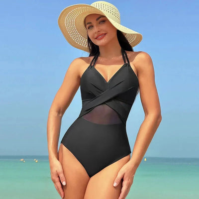 POWQUE URBAN STYLE Women's V - Neck Ribbed Swimsuit - POWQUE URBAN STYLE