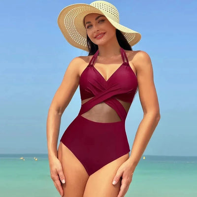 POWQUE URBAN STYLE Women's V - Neck Ribbed Swimsuit - POWQUE URBAN STYLE