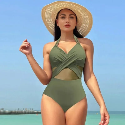 POWQUE URBAN STYLE Women's V - Neck Ribbed Swimsuit - POWQUE URBAN STYLE
