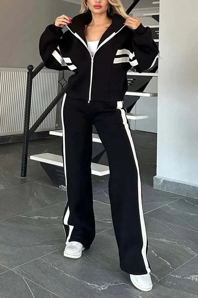 POWQUE URBAN STYLE Y2K Striped Tracksuit Set for Women - POWQUE URBAN STYLE