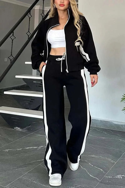 POWQUE URBAN STYLE Y2K Striped Tracksuit Set for Women - POWQUE URBAN STYLE