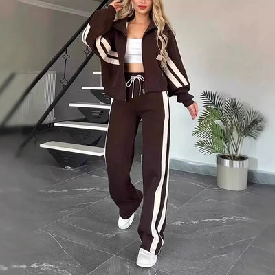 POWQUE URBAN STYLE Y2K Striped Tracksuit Set for Women - POWQUE URBAN STYLE