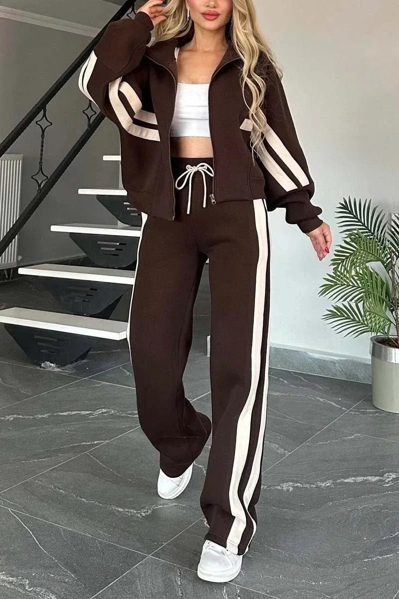 POWQUE URBAN STYLE Y2K Striped Tracksuit Set for Women - POWQUE URBAN STYLE
