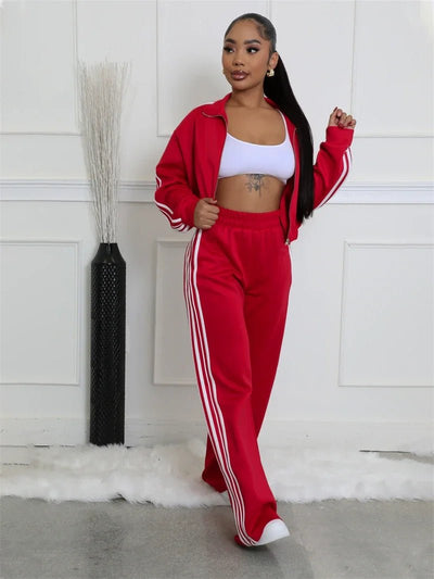 POWQUE URBAN STYLE Y2K Striped Tracksuit Set for Women - POWQUE URBAN STYLE