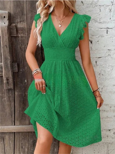 POWQUE Urban Summer V - Neck Ruffled Mini Dress - POWQUE URBAN STYLE