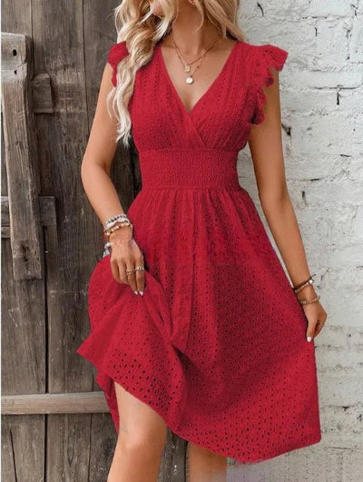 POWQUE Urban Summer V - Neck Ruffled Mini Dress - POWQUE URBAN STYLE