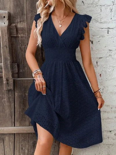 POWQUE Urban Summer V - Neck Ruffled Mini Dress - POWQUE URBAN STYLE